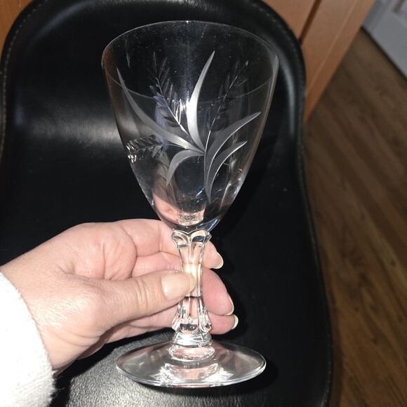 Set Of 8 Vintage Water Wine Dessert Goblet Glass Etched FOSTORIA Wheat - Picture 1 of 10